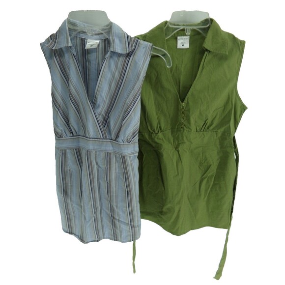 Lot of 2 Motherhood Maternity Collared Sleveless tank top size S green and blue - Picture 1 of 8